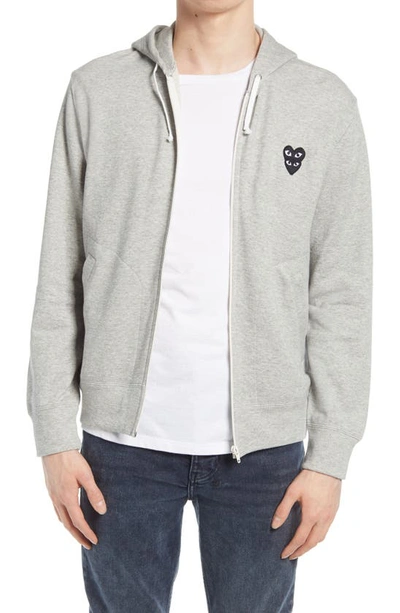 Comme Des Garçons Play Double Heart Hoodie In Grey