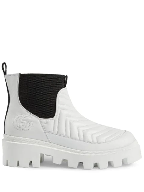 Gucci Women's Matelassé Chelsea Boot In White Leather | ModeSens