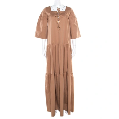 Pre-owned Paul And Joe Brown Lace Up Detail Tiered Veracruz Maxi Dress M