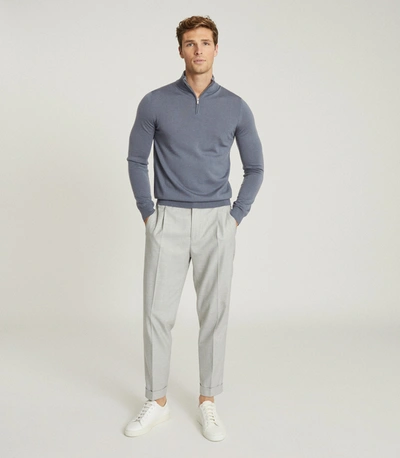 Reiss Blackhall Long Sleeve Merino Funnel Neck Half Zip Sweater In Airforce Blue