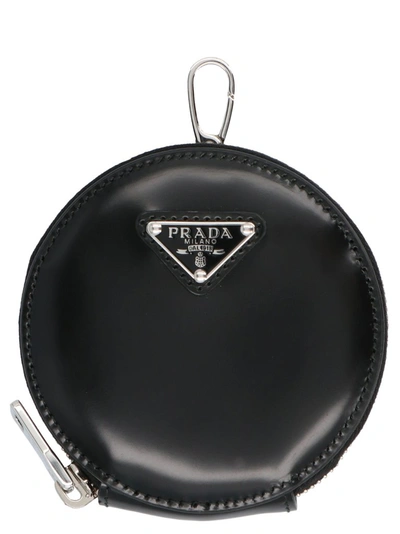 Prada Logo Round Mini Purse In Black