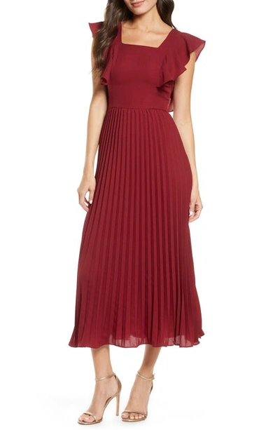chi chi london burgundy dress Cami Ruched Wrap Floral Print Midi Dress in Pink