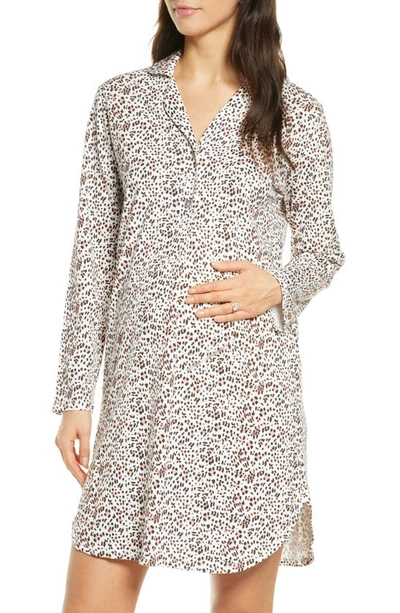 Belabumbum Luxe Animal Print Maternity/nursing Nightshirt In Leopard Print