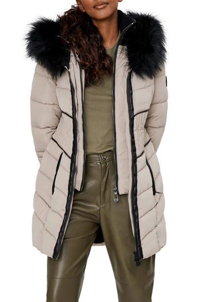 Noize Quilted Parka With Faux Fur Trim In Desert
