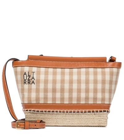 Altuzarra Espadrille Leather And Jute-trimmed Gingham Twill Clutch In Brown