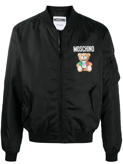Moschino Black Italian Teddy Bear Bomber Jacket