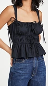Ulla Johnson Lulu Tie-shoulder Poplin Tank Top In Black