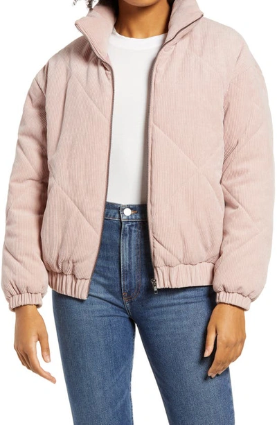 All In Favor Quilted Corduroy Bomber Jacket In Dusty Pink