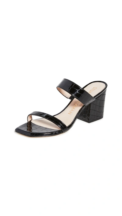 Stuart Weitzman Women's Olive Block Heel Slide Sandals In Black Croc Embossed Leather