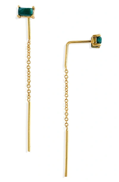 Madewell Baguette Threader Earrings In Malachite