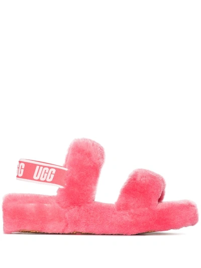 Ugg Oh Yeah Sheepskin Slingback Slippers In Pop Coral/pink