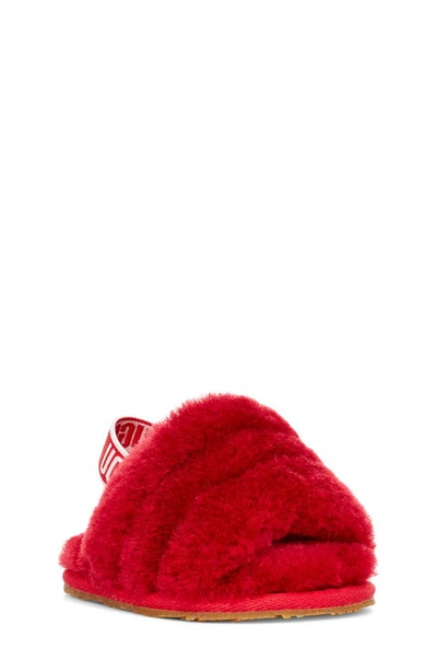 Ugg Babies' Fluff Yeah Genuine Shearling Slide Sandal In Ribbon Red