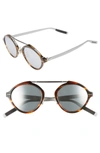 Dior Systems Mirrored Brow Bar Round Sunglasses, 49mm In Dark Havana/ Silver Mirror