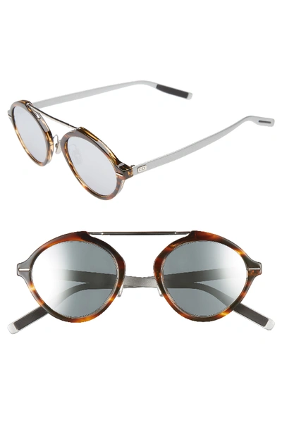 Dior Systems Mirrored Brow Bar Round Sunglasses, 49mm In Dark Havana/ Silver Mirror