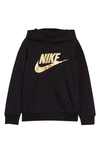 Nike Sportswear Club Fleece Big Kidsâ Pullover Hoodie In Black,metallic Gold