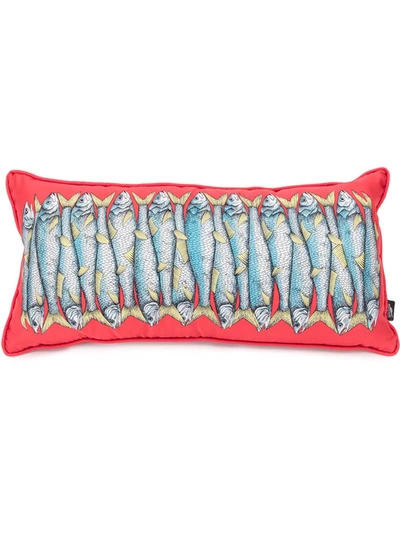 Fornasetti Oblong Silk/cotton Pillow - Sardine Red In Multicolour