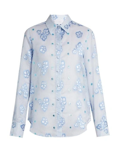 Luisa Beccaria Floral Fil Coupé Organza Shirt In Blue Print