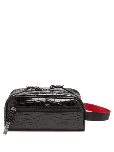 Christian Louboutin Blaster Spike Stud Croc-effect Leather Wash Bag In Black/black