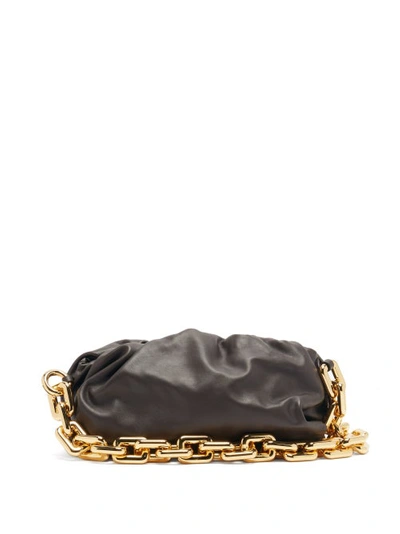 Bottega Veneta The Chain Pouch Gathered Leather Clutch In Black Gold