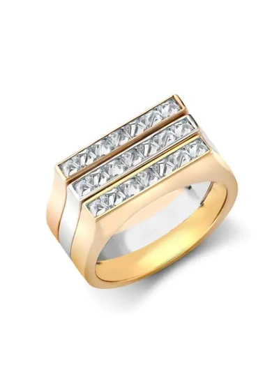 Pragnell 18kt Gold Diamond Three Row Rockchic Ring