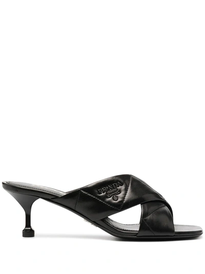 Prada 60mm Crossover-strap Sandals In Black