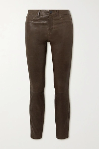 J Brand L8001 Stretch-leather Skinny Pants In Green