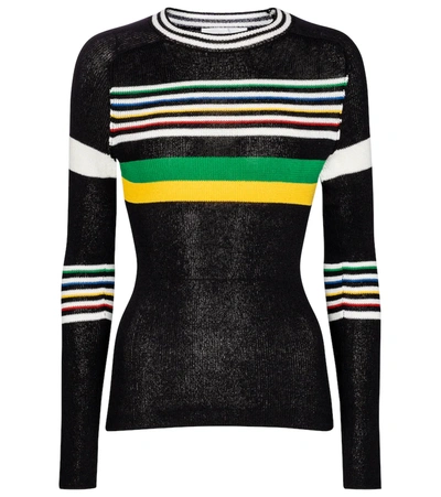 Victoria Beckham Striped Ribbed Cotton-blend Sweater In Black