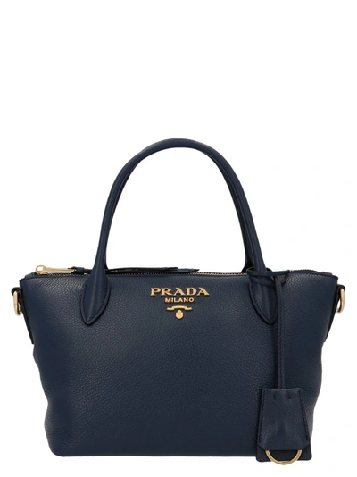 Prada Logo Plaque Shoulder Bag In Blue