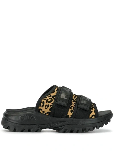 Fila Outdoor Leopard Print Sandals In Black
