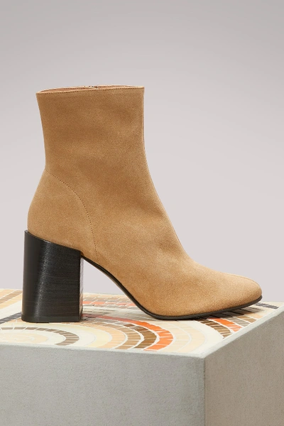 Acne Studios Saul Suede Reverse Booties In Sand Beige