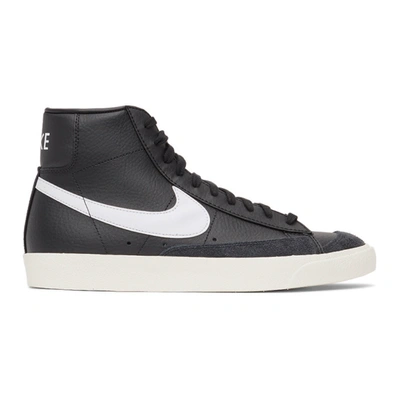 Nike Blazer Mid '77 Vintage Suede-trimmed Full-grain Leather Sneakers In Black/white/sail