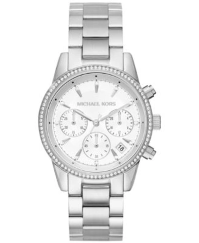 Michael Kors Ritz Studded Stainless Steel Chronograph Bracelet Watch Mk6428 In Silver
