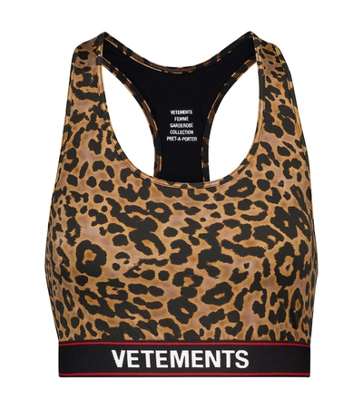 Vetements Logo-jacquard Leopard-print Cropped Top In Brown