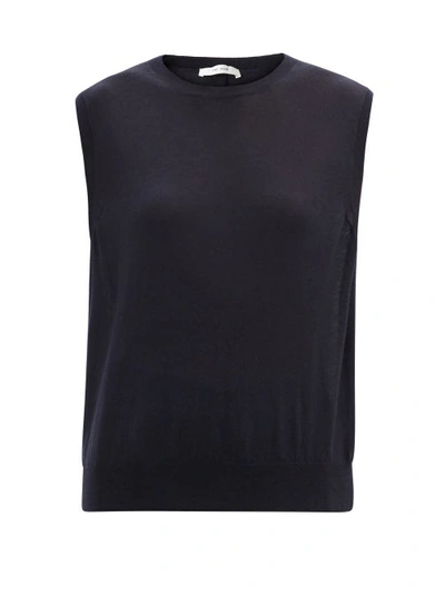 The Row Balham Spring Cashmere Sleeveless Sweater In Dark Navy