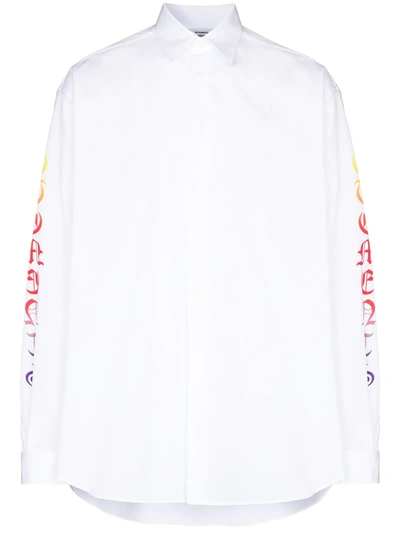 Vetements White Shirt With Logos On Sleeves