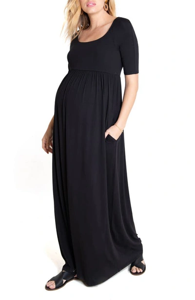 Ingrid & Isabelr Elbow Sleeve Maternity Maxi Dress In Black