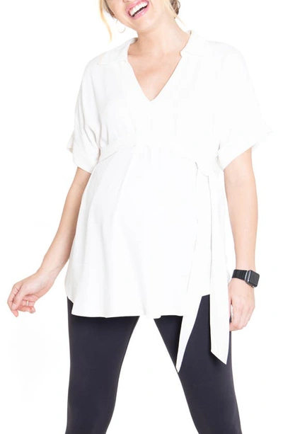 Ingrid & Isabelr Popover Tie Waist Maternity Top In Ivory
