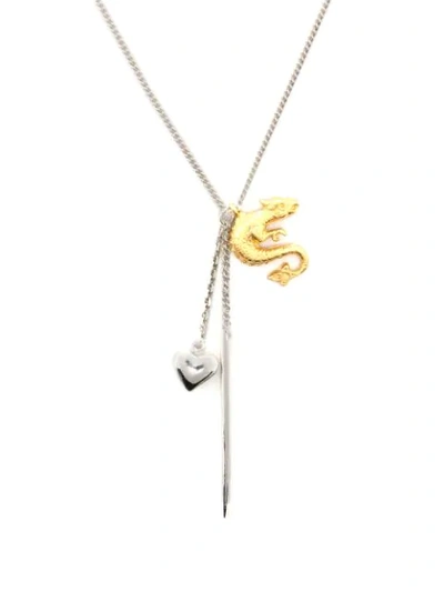 Wouters & Hendrix Dragon, Heart And Pin Pendant Necklace In Silver
