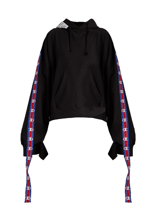 Vetements X Champion Cotton-blend Hooded Sweatshirt In Black | ModeSens