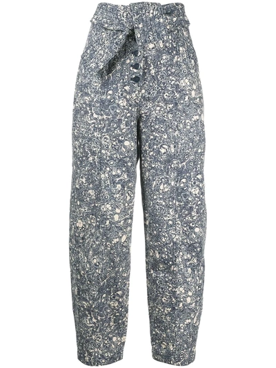 Ulla Johnson Otto Printed High-rise Tapered Jeans In White,blue