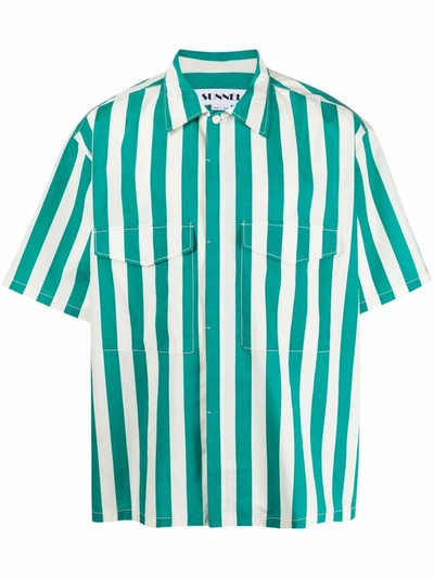Sunnei Vertical-stripe Short-sleeve Shirt In Offwhite,mint