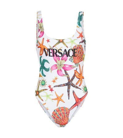 Versace Tresor De La Mer All Over One Piece Swimsuit In White