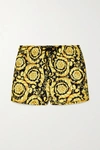 Versace All Over Barocco Print Techno Shorts In Black,gold