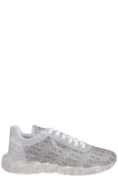 Moschino All Over Logo Mesh Running Sneakers In White