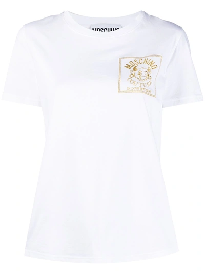 Moschino Logo Embroidered Cotton Jersey T-shirt In White