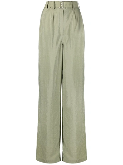 Lemaire Light Silk Blend Loose Pants In Green