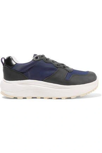 Eytys Woman Jet Paneled Shell And Leather Sneakers Navy