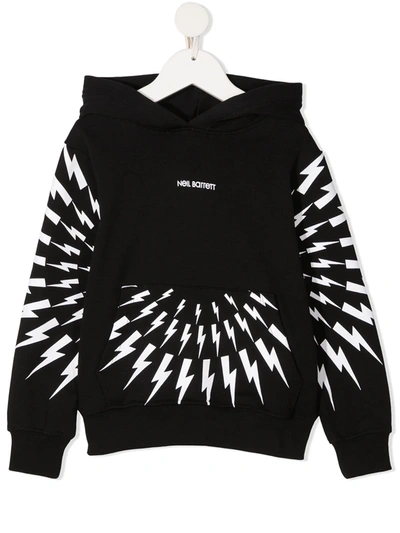 Neil Barrett Kids' Lightning Print Cotton Sweatshirt Hoodie In Black