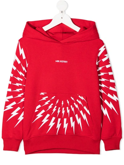 Neil Barrett Kids' Lightning Print Cotton Sweatshirt Hoodie In Red