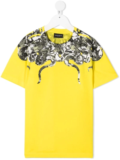 Marcelo Burlon County Of Milan Teen Camouflage Snake-print Cotton T-shirt In Yellow